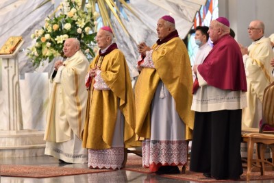 2 czerwca 2021 r., w 30. rocznicę wizyty Jana Pawła II w Rzeszowie, bp Kazimierz Górny i Tadeusz Ferenc odsłonili, a bp Jan Wątroba poświęcił pomnik św. Jana Pawła II w Parku Papieskim w Rzeszowie.  Odsłonięcie i poświęcenie poprzedziła Msza św. w naszej Katedrze pod przewodnictwem bpa Jana Wątroby. Eucharystię koncelebrował bp Edward Białogłowski, abp Edward Nowak i blisko 20 księży. We Mszy św. uczestniczył bp Kazimierz Górny.  Homilię wygłosił bp Edward Białogłowski. Po Komunii Świętej abp Edward Nowak, były sekretarz Kongregacji Spraw Kanonizacyjnych, powiedział o swojej współpracy z Janem Pawłem II.  Po Mszy św. jej uczestnicy przeszli do Parku Papieskiego. Krótkie przemówienia wygłosili: Ewa Leniart, wojewoda podkarpacki, Marek Bajdak, pełniący funkcję prezydenta Rzeszowa, Mieczysław Janowski, były prezydent Rzeszowa i bp Kazimierz Górny, pierwszy ordynariusz diecezji rzeszowskiej.  Pomnik odsłonił bp Kazimierz Górny i Tadeusz Ferenc, były prezydent Rzeszowa, a poświęcania dokonał bp Jan Wątroba.  Na początku października 2020 r. w Parku Papieskim zamontowano pomnik św. Jana Pawła II, który zastąpił obelisk z tablicą upamiętniającą pobyt papieża w Rzeszowie (obelisk umieszczono kilka metrów obok pomnika). Czterometrowy pomnik przedstawia Ojca Świętego ubranego w liturgiczne szaty, siedzącego na granitowym tronie. Papież w jednej ręce trzyma księgę Pisma Świętego, a drugą wykonuje gest błogosławieństwa. Odlew został wykonany z brązu. Całość znajduje się na granitowym podeście, który oplatają metalowe róże.  Pomnik zaprojektował Eliasz Dyrow, 26-letni malarz i rzeźbiarz z Jarosławia. Dyrow urodził się w polskiej rodzinie mieszkającej w Kijowie. W 2011 r., w ramach repatriacji, przyjechał do Jarosławia, gdzie ukończył Liceum Plastyczne, a następnie Wydział Sztuki Uniwersytetu Rzeszowskiego.  fot. ks. Tomasz Nowak 