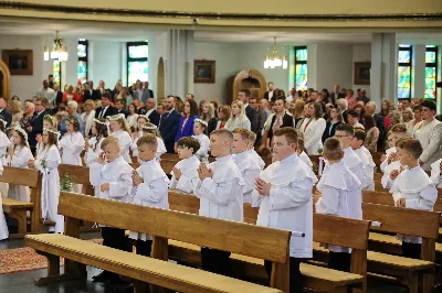 Maj to dla wielu najpiękniejszy miesiąc w roku. W liturgii Kościoła szczególnie wtedy czcimy Maryję oraz radujemy się ze Zmartwychwstania Pańskiego. W niedzielę 8 maja w naszej Katedrze dzieci z klas III doświadczyły równie wielkiej radości po raz pierwszy w pełni uczestnicząc we Mszy Świętej. To niezwykłe spotkanie z Chrystusem w Komunii Świętej zostało poprzedzone przygotowaniem poprzez katechezy w szkole i spotkania w parafii, a także spowiedzią. Poprzez niedzielne Eucharystie o godz. 12.00 i 13.30 celebrowane przez ks. Krzysztofa Gołąbka, proboszcza naszej Katedry, 88 dzieci rozpoczęło wielką przygodę z Jezusem ukrytym w Najświętszym Sakramencie. Towarzyszyli im rodzice, którzy wraz ze swoimi dziećmi przygotowywali się do tego wydarzenia, a także najbliższa rodzina. Posługę w liturgii Mszy Świętej pełniły dzieci pierwszokomunijne oraz ich rodzice.
Wielka radość serc dzieci komunijnych promieniowała na wszystkich uczestników Mszy Świętej i przypominała zebranym na liturgii, że spotkanie z Jezusem Eucharystycznym to przywilej i wielkie szczęście. Czas tej wielkiej radości został przedłużony przez „Biały Tydzień”, w którym dzieci uczestniczyły w wieczornej Eucharystii, przyjmując Jezusa do swoich serc. 

Wszystkim dzieciom, które w tym roku przeżywały swoją Pierwszą Komunię Świętą, życzymy, aby nie gasł w nich zapał do poznawania Jezusa i Jego nauki, a radość, jaka towarzyszyła tym dniom, była nieodłączną towarzyszką ich spotkań z Jezusem w Eucharystii. A s. Julicie i ks. Julianowi dziękujemy za serce włożone w przygotowanie dzieci do tego wielkiego wydarzenia.

fot. Paweł Styka