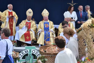 „Wierność ideałom jest gwarantem tego, że nie pogubimy się życiowo, nie skompromitujemy się i w naszym polskim domu będziemy gospodarzami, a nie najemnikami” – mówił podczas Dożynek Diecezjalnych bp Edward Białogłowski. 28 sierpnia 2022 r. do Parku Papieskiego w Rzeszowie przyjechało ponad 60 delegacji z wieńcami.

Do Parku Papieskiego w Rzeszowie przyjechało ponad 60 delegacji z parafii diecezji rzeszowskiej z wieńcami żniwnymi. Tegoroczną obsługę dożynek, w tym przygotowanie liturgii, zapewnili wierni i duszpasterze z Diecezjalnego Sanktuarium św. Józefa w Rzeszowie i dekanatu Rzeszów Północ. Przed Mszą św. odbył się program słowno-muzyczny w wykonaniu Diakonii Muzycznej z parafii św. Józefa w Rzeszowie.

Przed rozpoczęciem Mszy św. ks. Jerzy Uchman, diecezjalny duszpasterz rolników, przywitał przybyłych do Rzeszowa rolników, ogrodników, sadowników i pszczelarzy, wśród nich starostów dożynek: Aleksandrę i Bartłomieja Kędziorów z parafii pw. św. Józefa w Rzeszowie, a także obecnych na Mszy św. parlamentarzystów, władze państwowe i samorządowe, służby mundurowe oraz poczty sztandarowe.

Eucharystii przewodniczył bp Kazimierz Górny. W koncelebrze uczestniczył bp Edward Białogłowski, ks. infułat Wiesław Szurek oraz blisko dwudziestu księży.

Homilię wygłosił bp Edward Białogłowski.

„Dziękujemy Bogu za rolników, którzy mimo różnych trudności i przeciwności, które dotykają polską wieś, trwają przy rodzinnych gospodarstwach. Pochylają się nad rolą, która wydaje chleb i różne rośliny, warzywa, owoce i kwiaty. Dziękujemy wam, gospodynie i gospodarze, starsi i młodzi, za troskę i bezpieczeństwo żywnościowe naszego kraju oraz za zapasy żywnościowe, które są sprzedawane do innych krajów, a także wspomagają naszych sąsiadów borykających się, czy uciekających ze swojego kraju przed wojną do naszej ojczyzny, aby znaleźć tutaj bezpieczny kąt” – mówił bp Edward Białogłowski.

Biskup Białogłowski kierując do zebranych słowa zachęty pytał:

„Czy wasze domu rozbrzmiewają codzienną modlitwą dziękczynną i błagalną? Czy niedziela dla waszych domowników jest dniem świętym, z udziałem we Mszy św., z rodzinnym posiłkiem, z rozmową o waszej rodzinie, o jej troskach i radościach, o gospodarstwie, jego przyszłości i o przyszłości naszej ojczyzny? Zapalajcie ducha młodego pokolenia do życia ideałami: Bóg, honor, ojczyzna (…) Wierność ideałom jest gwarantem tego, że nie pogubimy się życiowo, nie skompromitujemy się i w naszym polskim domu będziemy gospodarzami, a nie najemnikami” – mówił bp Białogłowski.

Po błogosławieństwie poszczególne delegacje zaprezentowały swoje wieńce.

ks. Jakub Nagi
fot. ks. Tomasz Nowak