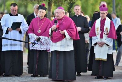 2 czerwca 2021 r., w 30. rocznicę wizyty Jana Pawła II w Rzeszowie, bp Kazimierz Górny i Tadeusz Ferenc odsłonili, a bp Jan Wątroba poświęcił pomnik św. Jana Pawła II w Parku Papieskim w Rzeszowie.  Odsłonięcie i poświęcenie poprzedziła Msza św. w naszej Katedrze pod przewodnictwem bpa Jana Wątroby. Eucharystię koncelebrował bp Edward Białogłowski, abp Edward Nowak i blisko 20 księży. We Mszy św. uczestniczył bp Kazimierz Górny.  Homilię wygłosił bp Edward Białogłowski. Po Komunii Świętej abp Edward Nowak, były sekretarz Kongregacji Spraw Kanonizacyjnych, powiedział o swojej współpracy z Janem Pawłem II.  Po Mszy św. jej uczestnicy przeszli do Parku Papieskiego. Krótkie przemówienia wygłosili: Ewa Leniart, wojewoda podkarpacki, Marek Bajdak, pełniący funkcję prezydenta Rzeszowa, Mieczysław Janowski, były prezydent Rzeszowa i bp Kazimierz Górny, pierwszy ordynariusz diecezji rzeszowskiej.  Pomnik odsłonił bp Kazimierz Górny i Tadeusz Ferenc, były prezydent Rzeszowa, a poświęcania dokonał bp Jan Wątroba.  Na początku października 2020 r. w Parku Papieskim zamontowano pomnik św. Jana Pawła II, który zastąpił obelisk z tablicą upamiętniającą pobyt papieża w Rzeszowie (obelisk umieszczono kilka metrów obok pomnika). Czterometrowy pomnik przedstawia Ojca Świętego ubranego w liturgiczne szaty, siedzącego na granitowym tronie. Papież w jednej ręce trzyma księgę Pisma Świętego, a drugą wykonuje gest błogosławieństwa. Odlew został wykonany z brązu. Całość znajduje się na granitowym podeście, który oplatają metalowe róże.  Pomnik zaprojektował Eliasz Dyrow, 26-letni malarz i rzeźbiarz z Jarosławia. Dyrow urodził się w polskiej rodzinie mieszkającej w Kijowie. W 2011 r., w ramach repatriacji, przyjechał do Jarosławia, gdzie ukończył Liceum Plastyczne, a następnie Wydział Sztuki Uniwersytetu Rzeszowskiego.  fot. ks. Tomasz Nowak 