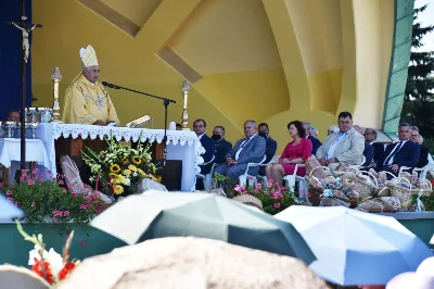 30 sierpnia 2020 r. do Parku Papieskiego w Rzeszowie na diecezjalne dożynki przyjechało 49 delegacji z dożynkowymi wieńcami.  Już o godz. 11.00 plac przed znajdującą się w Parku Papieskim sceną wypełniły delegacje z parafii diecezji rzeszowskiej. W sumie zarejestrowano 49 delegacje. Tegoroczną obsługę dożynek, w tym przygotowanie liturgii, zapewnili wierni i duszpasterze z dekanatu Sokołów Małopolski. O godz. 11.30 prof. Kazimierz Ożóg, mieszkaniec Górna, zaprezentował kilka myśli na temat chleba i godności pracy rolnika. Na scenie wystąpił zespół „Młody Duch i Przyjaciele” kierowany przez Dariusza Kosaka. Przed rozpoczęciem Mszy św. ks. Jerzy Uchman, diecezjalny duszpasterz rolników, przywitał przybyłych do Rzeszowa rolników, ogrodników, sadowników i pszczelarzy, wśród nich starostów dożynek Jerzego i Zofię Bednarzów z Kamienia, a także obecnych na Mszy św. parlamentarzystów, władze państwowe i samorządowe, służby mundurowe oraz poczty sztandarowe. Mszy św. przewodniczył bp Edward Białogłowski. W koncelebrze uczestniczył bp Kazimierz Górny oraz czternastu księży. W długiej procesji z darami do ołtarza podeszły delegacje wszystkich obecnych parafii przynosząc chleby i owoce. Dary te zostały przekazane Rzeszowskiemu Towarzystwu Pomocy im. św. Brata Alberta. Na zakończenie liturgii bp Białogłowski pobłogosławił przyniesione płody ziemi oraz ziarno na zasiew. Po błogosławieństwie poszczególne delegacje, przedstawiane przez ks. Jana Szczupaka, wikariusza biskupiego ds. społecznych, prezentowały swoje wieńce.  fot. ks. Tomasz Nowak