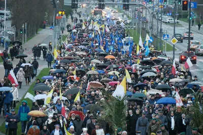 W Niedzielę Palmową (2 kwietnia 2023 r.) odbył się „Marsz modlitewny ze św. Janem Pawłem II”, który rozpoczął się przy Kościele akademickim pw. Św. Jadwigi Królowej. Wśród osób biorących udział w wydarzeniu obecni byli m. in.: Ewa Leniart, wojewoda podkarpacki, Marcin Warchoł, sekretarz stanu w Ministerstwie Sprawiedliwości, a także władze lokalne, samorządowcy, służby mundurowe, przedstawiciele instytucji, szkół, fundacji, stowarzyszeń katolickich, a także kapłani i siostry zakonne.
Uczestnicy udali się do katedry rzeszowskiej, gdzie następnie odbyła się Eucharystia, której przewodniczył bp Jan Wątroba. W liturgii wzięli udział także: abp Edward Nowak, bp Edward Białogłowski, bp Kazimierz Górny, ks. infułat Wiesław Szurek i 25 kapłanów.
W homilii bp Wątroba mówił m. in., iż „ze smutkiem obserwujemy, jak wielu atakuje osobę i nauczanie św. Papieża, powtarzając nieuzasadnione i bezpodstawne oskarżenia i zniewagi. A jeszcze niedawno szczycili się i powoływali na osobiste spotkania, wspólne fotografie, cytowali wypowiedzi. Równie smutne jest to, że czynią to swoi, rodacy. W żadnym innym narodzie nie ma takich złośliwości, agresji i ataków na pamięć o św. Janie Pawle II. Tym bardziej potrzeba naszej jedności i solidarności w przypominaniu Jego świadectwa, Jego słów, gestów i trwałych dzieł”.
„Módlmy się i my za tych, którzy chcą zniszczyć pamięć i dobre imię św. Jana Pawła II, by Pan dał im łaskę opamiętania. A sami z tym większą gorliwością realizujmy program, który nam zostawił w swoim testamencie św. Jan Paweł II Wielki” – zachęcał biskup rzeszowski.
Po Mszy św. wierni wraz z biskupami przeszli do Parku Papieskiego. Tam, modlono się pod pomnikiem św. Jana Pawła II, gdzie złożono kwiaty, zapalono znicze, a także odśpiewano Apel Jasnogórski poprzedzony wspomnieniami o św. Janie Pawle II, które wypowiedział ks. Stanisław Słowik. Modlitwę zakończył śpiew „Barki”. 